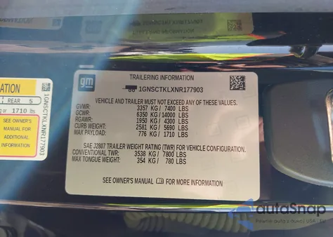 2022 Chevrolet Tahoe 2Wd High Country from USA, damaged, VIN 1GNSCTKLXNR177903